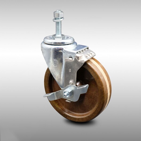 Service Caster 5 Inch SS High Temp Phenolic Swivel 10mm Threaded Stem Caster with Brake SCC SCC-SSTS20S514-PHSHT-TLB-M1015 - main